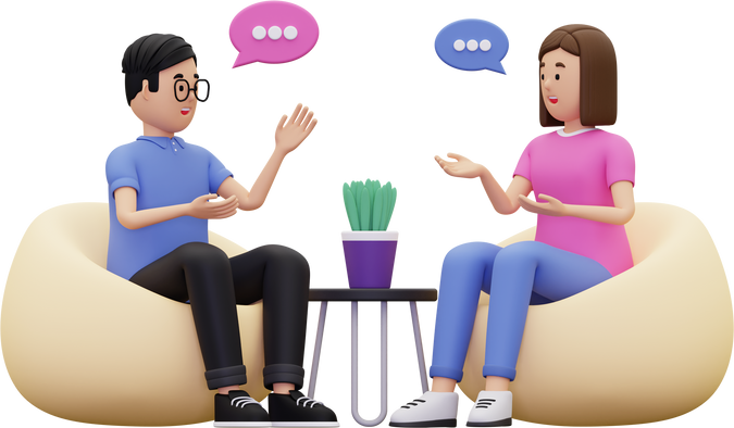 3d man and women communicating with each other illustration